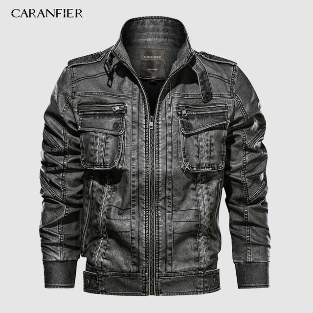CARANFIER 6XL Mens PU Jacket Leather Coat Autumn Slim Fit Faux Leather Motorcycle Jackets Male Coats 2019 Brand Clothing Coats