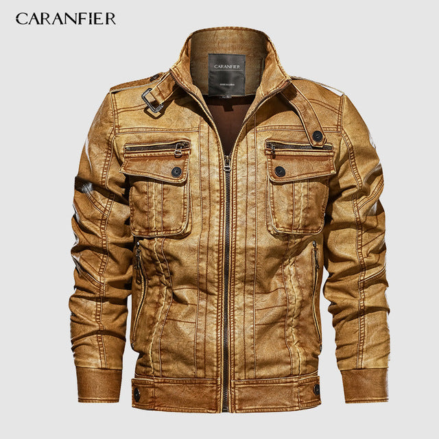 CARANFIER 6XL Mens PU Jacket Leather Coat Autumn Slim Fit Faux Leather Motorcycle Jackets Male Coats 2019 Brand Clothing Coats
