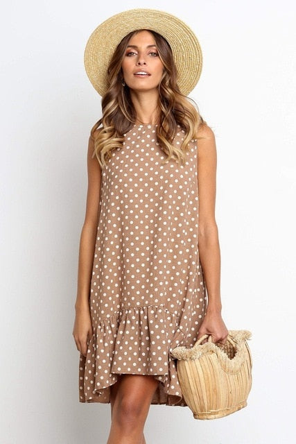 Sleeveless Dot Print Dress Women 2019 New Summer Casual Loose Dress Plus Size Cute Thin O Neck Mini Beach Dress Female Clothing