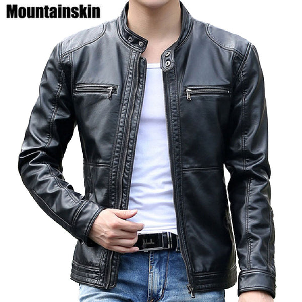 Mountainskin 5XL Men's Leather Jackets Men Stand Collar Coats Male Motorcycle Leather Jacket Casual Slim Brand Clothing SA010