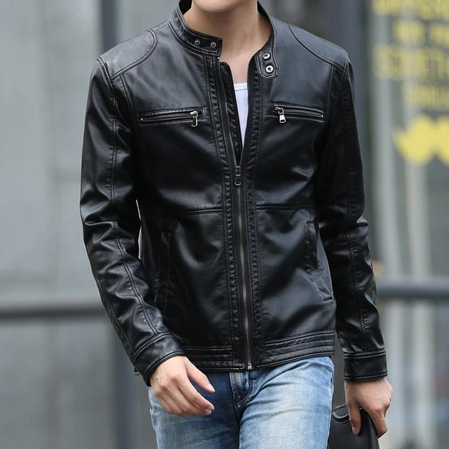 Mountainskin 5XL Men's Leather Jackets Men Stand Collar Coats Male Motorcycle Leather Jacket Casual Slim Brand Clothing SA010