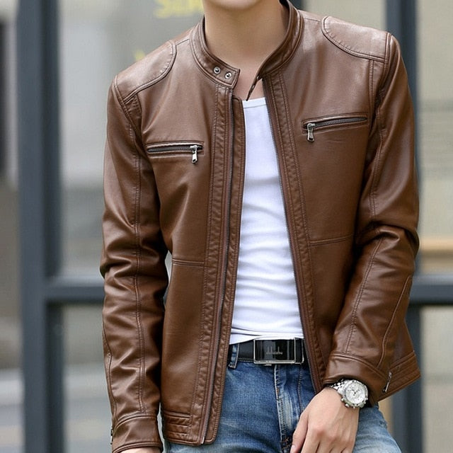 Mountainskin 5XL Men's Leather Jackets Men Stand Collar Coats Male Motorcycle Leather Jacket Casual Slim Brand Clothing SA010