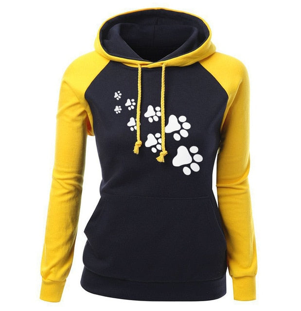 2018 Autumn Winter Fleece Women's Sportswear Harajuku Print CAT PAWS Cartoon Kawaii K-pop Clothing Streetwear Hoodies Sweatshirt