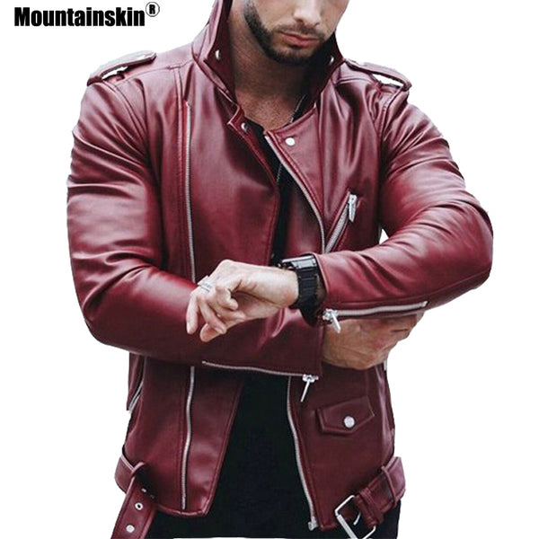 Mountainskin 5XL Men's PU Jackets Autumn Faux Leather Coats Male Motorcycle Jacket Slim Fit Fashion Mens Brand Clothing SA599