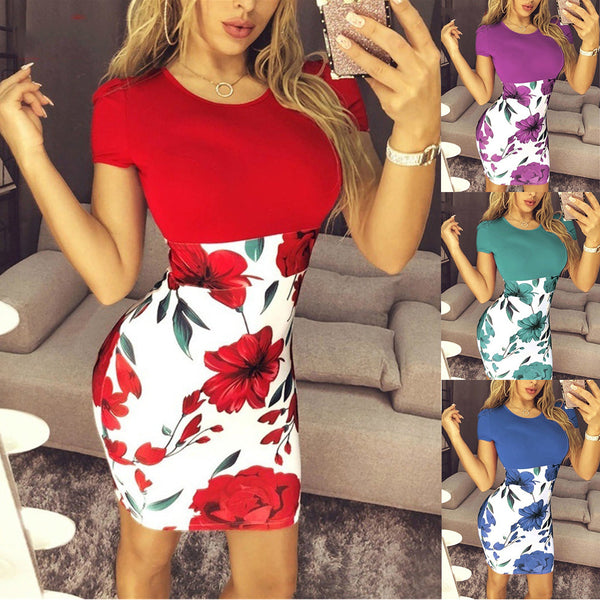 Summer Sexy Slim Bodycon Mini Party Dress Casual  Short Sleeve Splice Print Dress Knitted Vestidos 5XL Plus Size Women Clothing